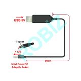 5v To 12v Kablolu Voltaj Yükseltici Usb 700ma Adaptör Soket