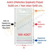 5X20 Cm (Kapalı Hali 5X10 Cm) 100 Adet Askılı Poşet - Meksika Şapkalı Vitrin