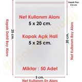 5X20+5 Cm.(5X25) 50 Adet Şeffaf Bantlı Yapışkanlı Jelatin Poşet