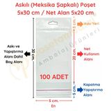 5X30 Cm (Kapalı Hali 5X20 Cm) 100 Adet Askılı Poşet - Meksika Şapkalı Vitrin
