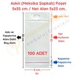 5X35 Cm (Kapalı Hali 5X25 Cm) 100 Adet Askılı Poşet - Meksika Şapkalı Vitrin