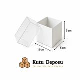 5x5x5 cm Asetat Kapaklı Takı Kutusu-Beyaz (DEMONTE) (50 ADET)