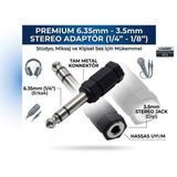 6.3 Mm Stereo Erkek - 3.5 Mm Stereo Dişi Ses Jack Çevirici Adaptör, Siyah, Gitar, Kulaklık, anfi, mixer, ses kartı, mikrofon, hoparlör ve müzik ekipmanları