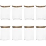 6-4 Bambu Vakumlu Kapaklı Kare Borsilikat Cam 8li Kavanoz Seti Saklama Kabı 1250ML 9,5X15CM