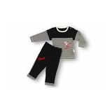 6-9 9-12 12-18 18-24 24-36 Ay Sport Baskılı Çizgili Uzun Kollu Sweatli 2li Erkek Bebek Takımı Siyah
