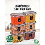 6 Adet 12 Parça 1,2 Litre Dikdörtgen Erzak Bakliyat Saklama Kabı Seti 20 Etiket Hediyeli - Antrasit