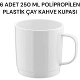6 Adet 250 ml Polipropilen Plastik Çay-Kahve Kupası - Beyaz