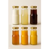 6 Adet 250 ML Şeffaf Sürahi Süt, Ayran, Su, Limonata, Meşrubat Şişesi Metal Gold Kapaklı Cam Şişe