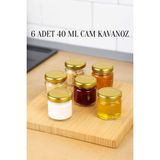 6 Adet 40 ml Metal Kapaklı Şeffaf Numune Mama Ek Gıda Şekerleme Reçellik Küçük Cam Kavanoz - Gold