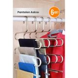6 Adet - 5 Bölmeli Metal Pantolon Askısı - Giysi Eşarp Fular Kıyafet Askısı Düzenleyici Organizer