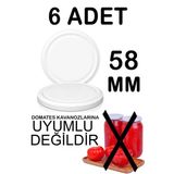 6 Adet 58Mm Metal Kavanoz Kapağı Beyaz