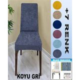 6 Adet Babyface Kadife Kumaş Sandalye Kılıfı Yıkanabilir Likralı Esnek Lastikli, Sandalye Örtü - 55 x 120 cm - Koyu Gri