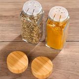 6 Adet Bambu Baharatlık Cam Baharat Kavanozu Bambu Kapaklı Kavanoz Serpme Başlıklı Baharatlık 120 ml
