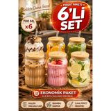6 Adet Bambu Kapaklı Cam Pipet Hediyeli Cam Bardak Smoothie Kahve Detoks İçecek Bardağı 700 Ml