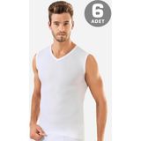 6 Adet Beyaz Kolsuz Erkek Atlet V Yaka Sıfır Kol Tişört %100 Pamuklu - 2XL