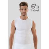 6 Adet Beyaz Kolsuz Erkek Atlet Yuvarlak Yaka Sıfır Kol Tişört %100 Pamuklu - XL