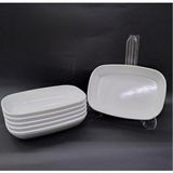6 Adet Beyaz Melamin Kayık Tabak 17X12CM Ortaboy Salata Tabağı Günübirlik Hesaplı Oval Kare Se