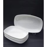 6 Adet Beyaz Melamin Kayık Tabak 22X14CM Salata Kebap Tabağı Ev Lokanta Tipi Sağlam Kare Oval Pl
