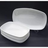 6 Adet Beyaz Melamin Kayık Tabak 28X18CM Büyük Boy Salata Tabağı Günlük Kullanıma Hesaplı O
