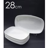 6 Adet Beyaz Melamin Kayık Tabak 28x18cm Büyük Boy Salata Tabağı Günlük Kullanıma Hesaplı Oval Tabak