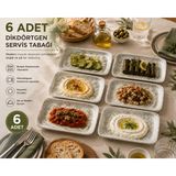 6 Adet Bonnami Odette Olive Moove Servis Tabağı 23X16 cm Porselen Kahvaltı ve Sunum Tabağı