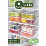 6 Adet Buzdolabı Düzenleyici Saklama Kabı Seti 3,5 Lt Şeffaf- Sebze Meyve Erzak Saklama -dipfriz