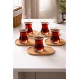 6 Adet Cam İnce Belli Çay Bardağı + 6 Adet Bambu Bardak Altlığı – Çay Servis Ve Sunum Seti