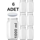 6 Adet Cam Şeffaf Metal Kapaklı Domates Konserve Reçel Kavanozu 1000cc
