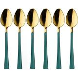 6 Adet Çay Kaşığı Seti, 18/10 Paslanmaz Çelik, Gold Yeşil, 11 cm, 70 gr