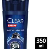 6 Adet Clear Men 3 In 1 Şampuan & Duş Jeli Arındırıcı Kömür Saç Yüz Vücut Için 350 ml