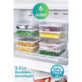6 Adet Derin Dondurucu Saklama Kabı Seti 2,3 Lt Şeffaf- Buzdolabı Düzenleyici -Dipfriz - 6'lı
