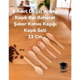 6 Adet Doğal Ahşap Kaşık Bal Baharat Şeker Kahve Kaşığı Kaşık Seti 13 cm