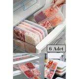 6 Adet Dondurulmuş Mini 4 Bölmeli Öğünlük Sebze Saklama Kabı Et Tavuk Suyu Kıyma Buzluk Organizer