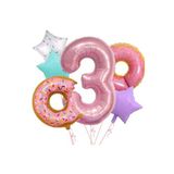 6 Adet Donut Balon Seti Numaralı Yıldız Donut Folyo Balon Yaş Doğum Günü Partisi Dekoru, 3