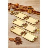 6 Adet Elegante Gold Serisi Duo Bacche Rosso Kulp Desenli Sunum Tepsisi | Söz Nişan Tepsisi 22X16CM