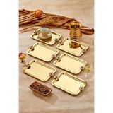 6 Adet Elegante Gold Serisi Duo Bella Flora Kulp Desenli Sunum Tepsisi Söz Nişan Tepsisi 22X16CM