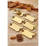 6 Adet Elegante Gold Serisi Duo Fiore Nero Kulp Desenli Sunum Tepsi Söz Nişan Tepsisi 25X15CM