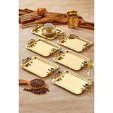 6 Adet Elegante Gold Serisi Duo Luna Nera Kulp Desenli Sunum Tepsi | Söz Nişan Tepsisi 22X16CM