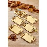 6 Adet Elegante Gold Serisi Duo Volo Prezioso Kulp Desenli Sunum Tepsi Söz Nişan Tepsisi 22X16CM