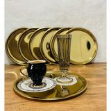 6 Adet Gold Paslanmaz Çelik 20cm Yuvarlak Çay, Kahve, Pasta Servis Tepsisi Dekoratif Sunum Tepsisi