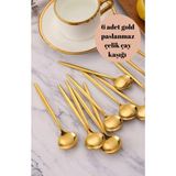 6 Adet Gold Paslanmaz Çelik Çay Kaşığı 13 CM Titanyum Kaplama ile Şık ve Dayanıklı