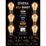 (6 Adet) Heka 10W Günışığı (3000K) E27 Duylu Dim Edilebilir Led Rustik Ampul