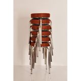 6 Adet Kiremit Desenli Renkli Kumaş Nikelajlı Demir Tabure Mutfak Taburesi