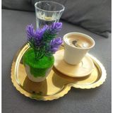 6 Adet Küçük Kalp Model Paslanmaz Gold Dekoratif Çay Kahve Sunum Tepsisi