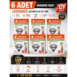 (6 Adet) Ledvance 12V Ac/Dc 6.1W (50W) 3000K (Sarı Işık) Dim Edilebilir Gu5.3 Duylu Led Çanak Ampul Teşhir Vitrin