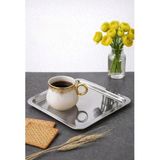 6 Adet Lüx Kare Paslanmaz Çelik Sunum Tepsini 21X21CM Kahve Servis Sunum Tepsisi & Tabağı (Güm�