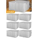 6 Adet - Maxi Boy Gri Benekli Yastık / Battaniye Hurcu - 70X45X40 cm - Beyaz - 75 x 45