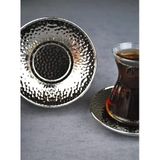 6 Adet Metal Çay Tabağı Dövme Desenli Çay Tabak 10 Cm Gümüş
