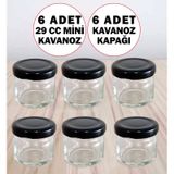 6 Adet Minik 29 Cc Numune Kavanozu Siyah Kapaklı 29 Ml Küçük Cam Kavanoz Mini Siyah Kapak