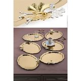 6 Adet Oval Kelebek Aksesuarlı Kahve-Çay Servis ve Sunum Tepsisi 25X20 cm (Gold) - Çok Renkli